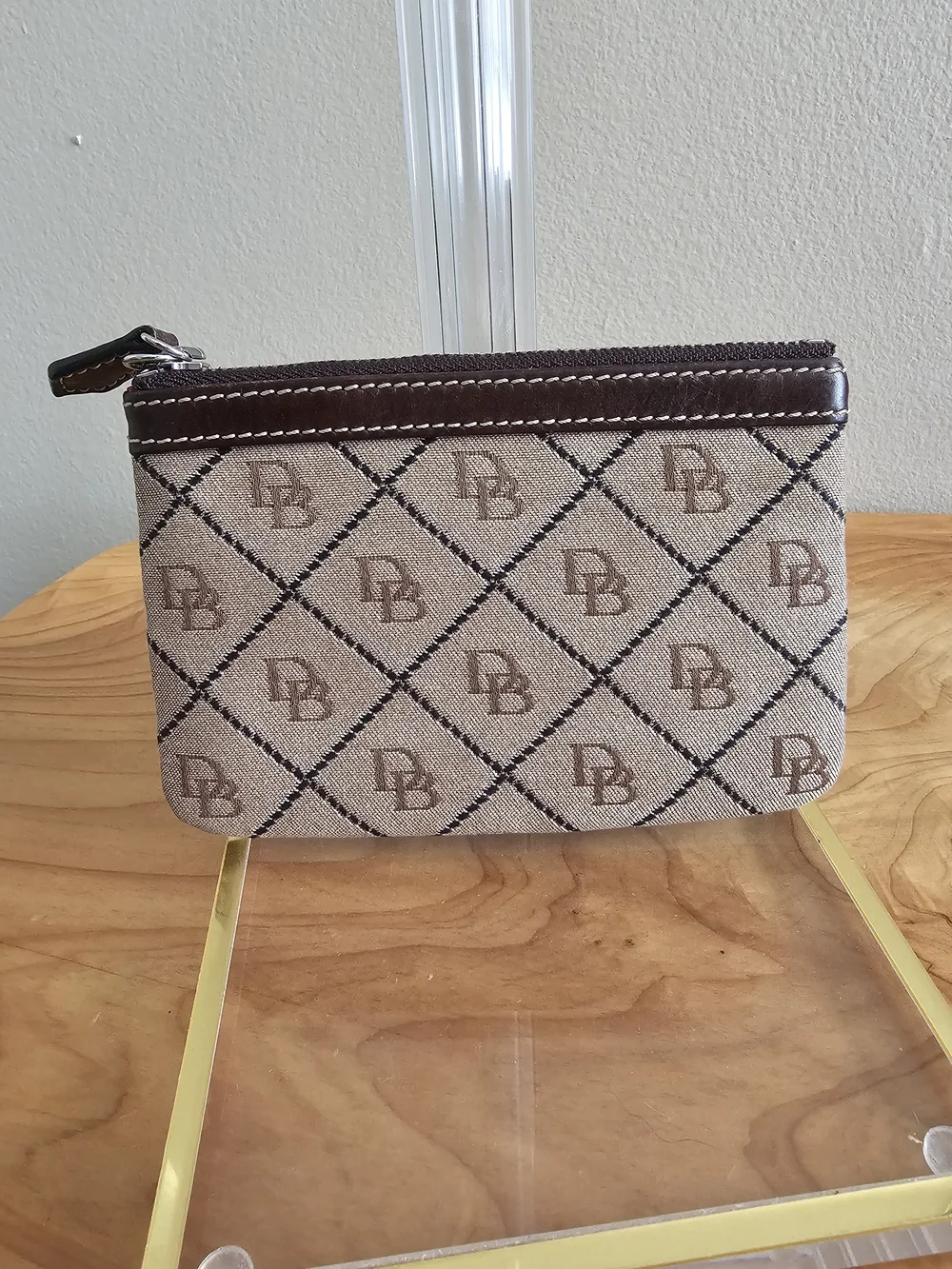 Dooney & Bourke Beige/Brown Monogram Canvas Zip Pouch